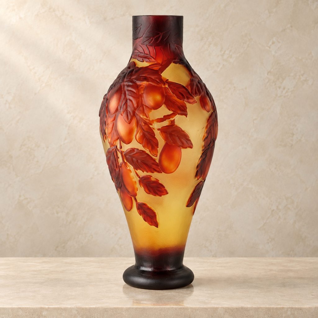 Vase balustre en verre multicouche décor de prunes, vue complémentaire