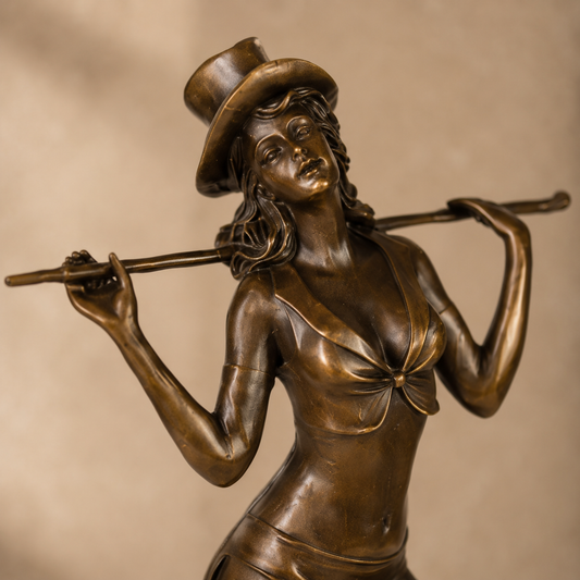 Bronze danseuse de cabaret à la canne sur socle marbre, vue 2