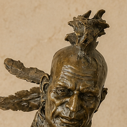 Buste de guerrier amérindien en bronze à la lance, vue 2