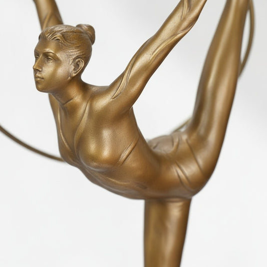 Sculpture bronze doré gymnaste au cerceau sur socle marbre, vue 2