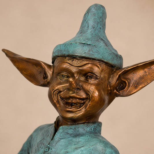 Lutin allongé en bronze à patine verte et brune, vue 2