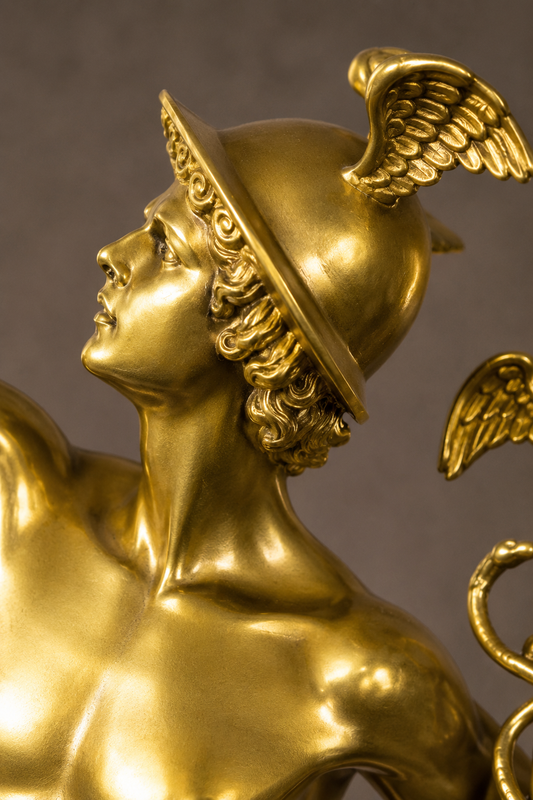 Mercure volant en bronze doré sur socle marbre noir, vue 2