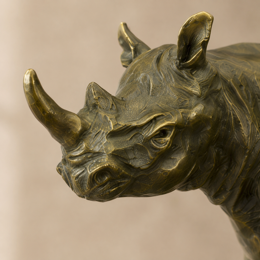 Rhinocéros assis en bronze patiné sur socle en marbre, vue 2