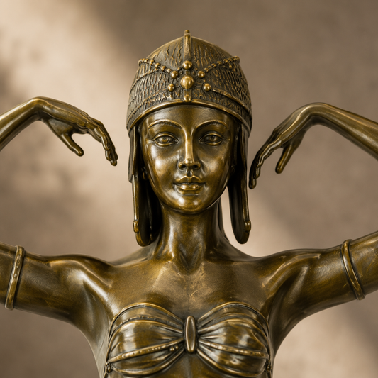 Sculpture bronze Art Déco danseuse orientale aux bras levés, vue 2