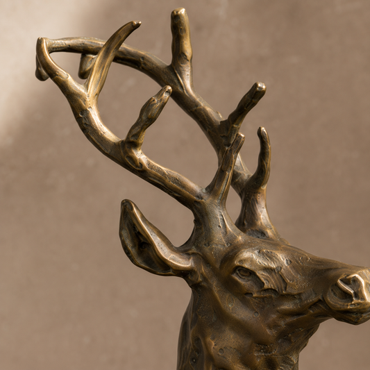 Sculpture bronze cerf couché sur socle marbre veiné, vue 2