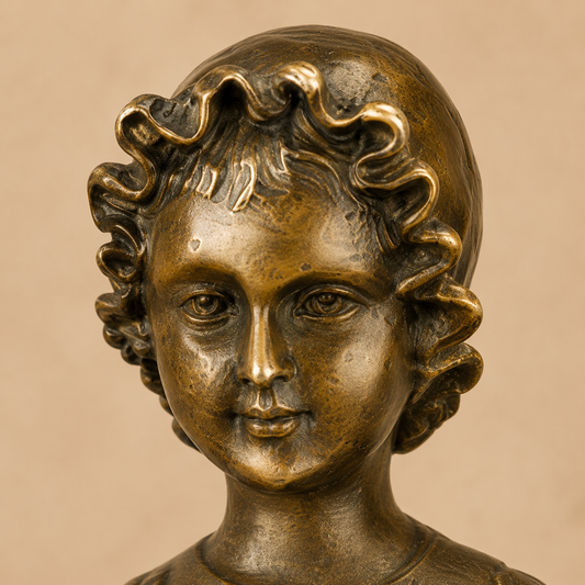 Sculpture bronze fillette à la corbeille de raisins, vue 2