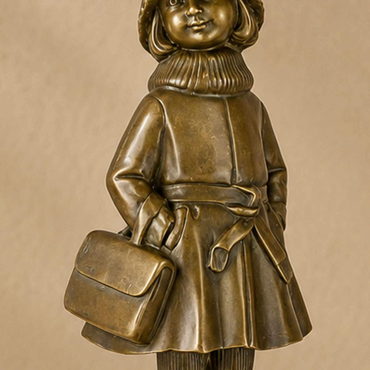 Sculpture bronze fillette à l'écolière sur socle marbre, vue 7
