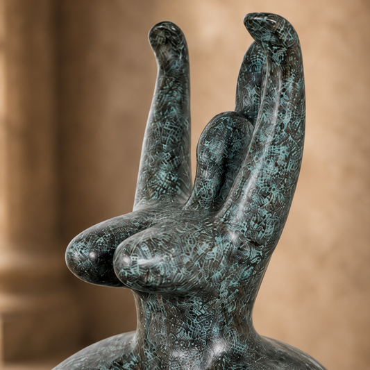 Sculpture bronze nu féminin stylisé en équilibre, vue 2