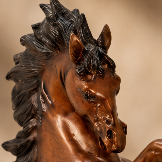 Sculpture en bronze cheval cabré patine cuivrée sur marbre, vue 2