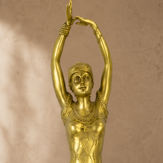 Sculpture en bronze doré danseuse Art Déco sur socle marbre, vue 2