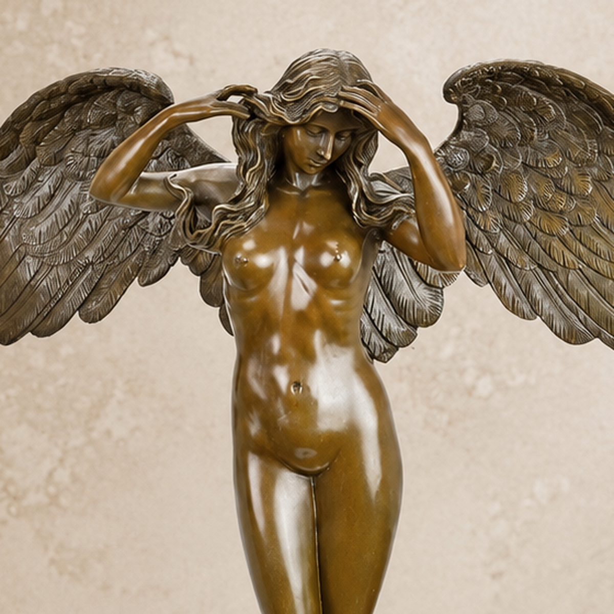 Sculpture en bronze, femme ailée aux bras levés, vue 7