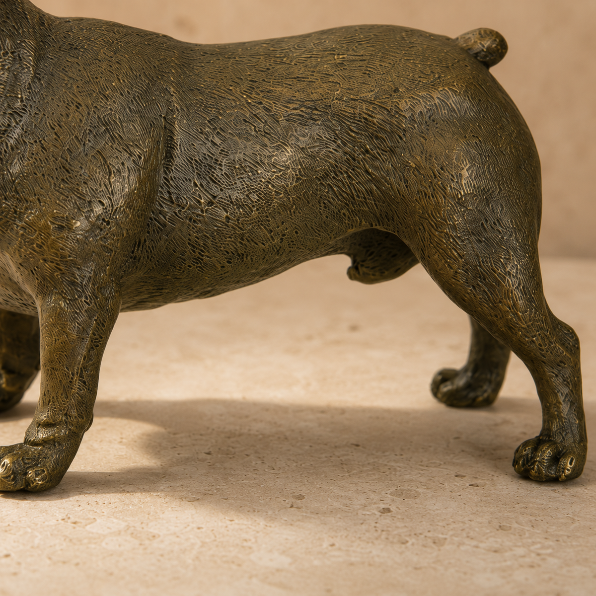 Sculpture en bronze patiné, bouledogue anglais en marche, vue 7