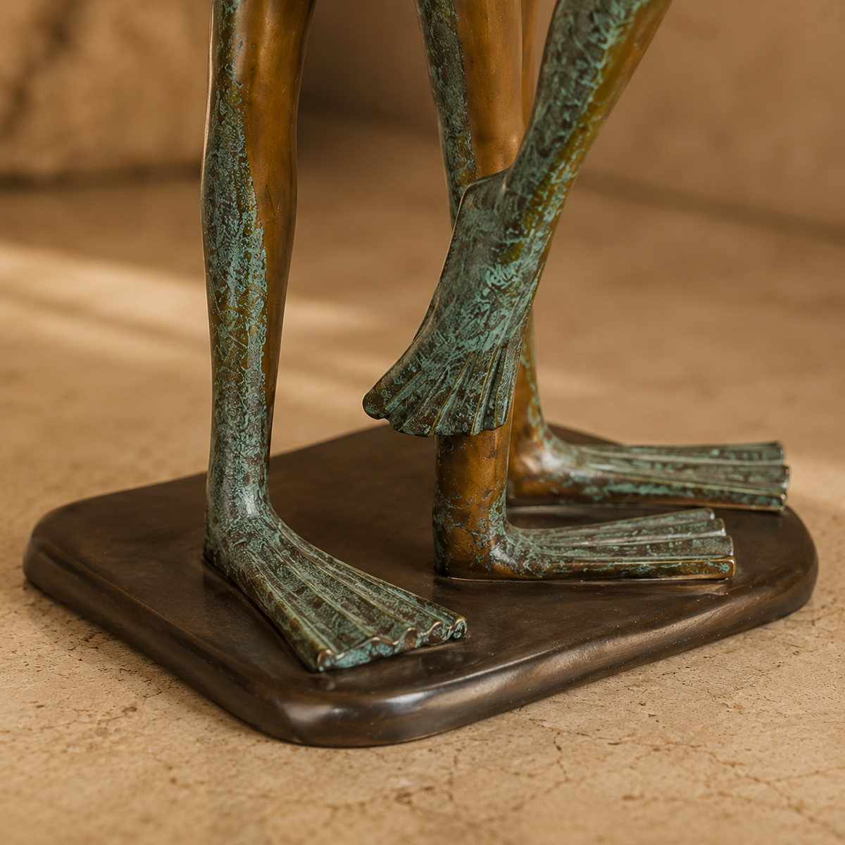 Sculpture en bronze patiné, couple de grenouilles dansant, vue 7