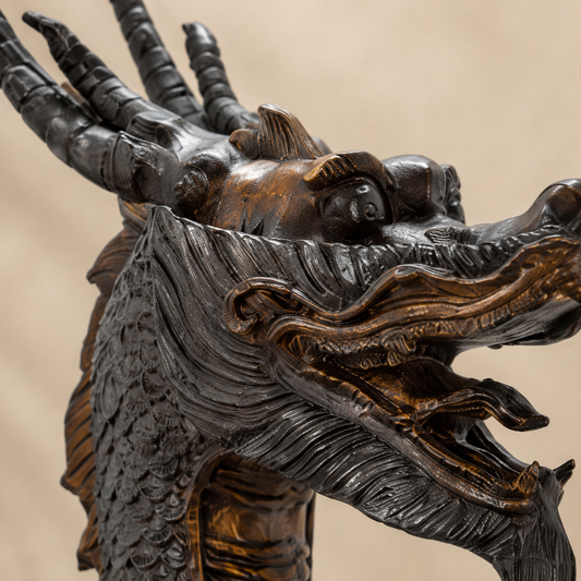 Sculpture en bronze patiné, dragon impérial chinois, vue 2