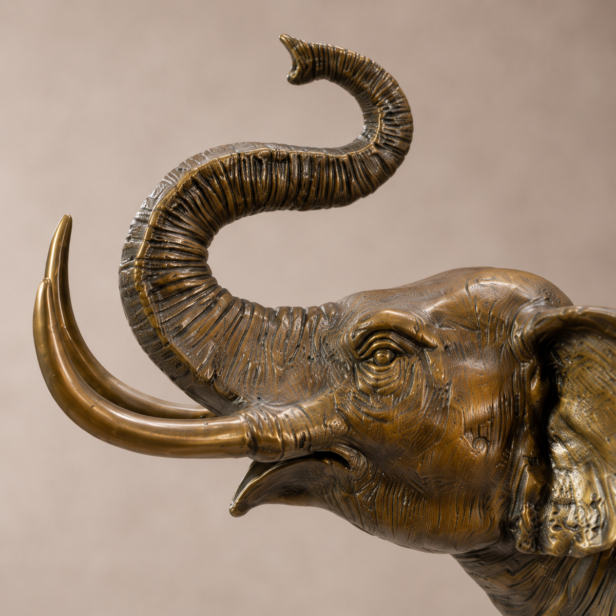 Sculpture en bronze patiné, éléphant trompe levée, vue 7