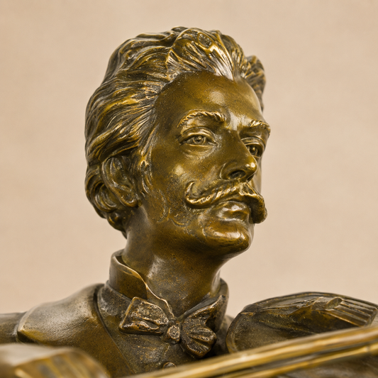 Sculpture en bronze violoniste Johann Strauss sur marbre, vue 2
