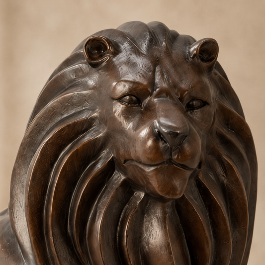 Sculpture lion majestueux en bronze à patine brune, vue 2