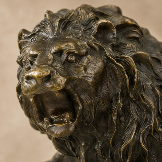Sculpture lion rugissant en bronze à patine brune, vue 2