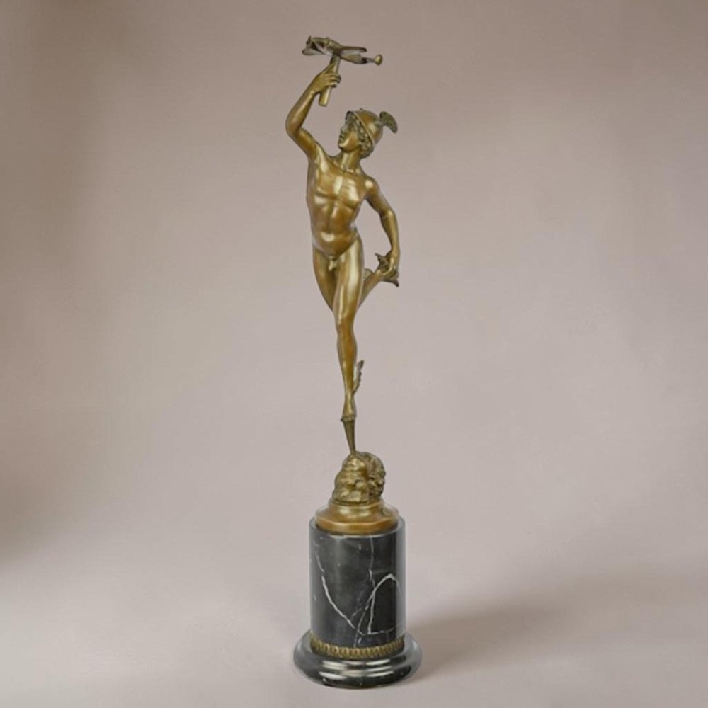 Statue bronze Mercure d'après Giambologna sur marbre, vue 3