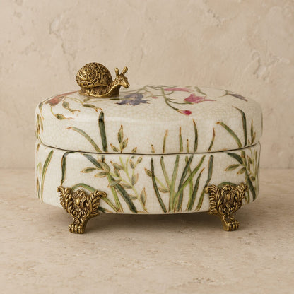 Coffret à bijoux en porcelaine craquelée, monture bronze doré, vue d'ensemble