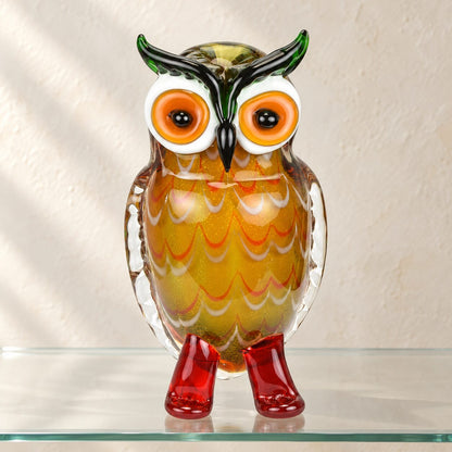Hibou en verre soufflé aux tons ambrés, vue d'ensemble