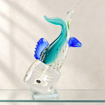 Poisson koï en verre soufflé turquoise, vue d'ensemble