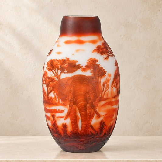 Vase balustre en verre camée décor éléphant d'Afrique, vue d'ensemble