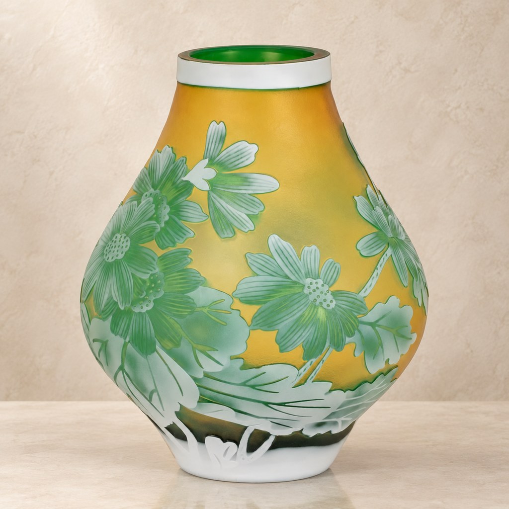Vase camée en verre multicouche à décor de marguerites, vue d'ensemble
