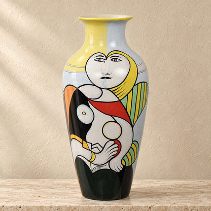 Vase en porcelaine peinte décor cubiste style Picasso, vue d'ensemble