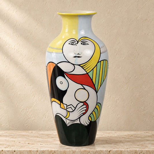 Vase en porcelaine peinte décor cubiste style Picasso, vue d'ensemble