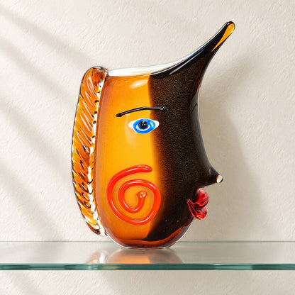 Vase visage abstrait en verre style Murano orange et noir, vue d'ensemble