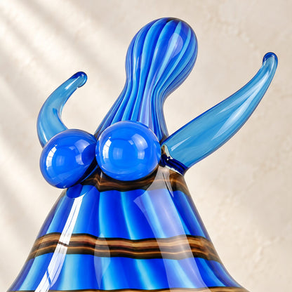 Sculpture danseuse en verre soufflé bleu style Murano, détail buste tête bras