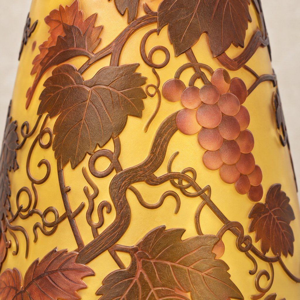 Vase en verre multicouche à décor de vigne et raisins, motif principal