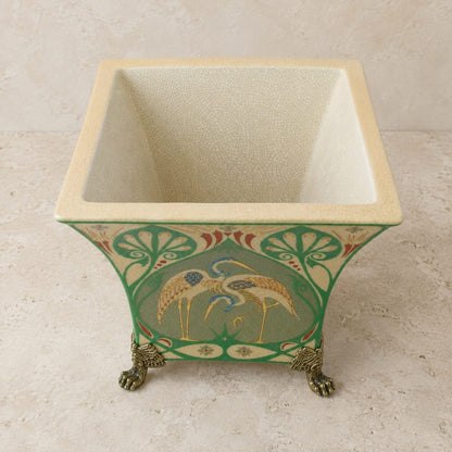 Jardinière en porcelaine craquelée aux hérons, monture bronze, vue intérieur