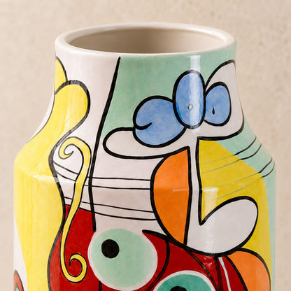 Vase porcelaine émaillée décor cubiste polychrome, détail col motif