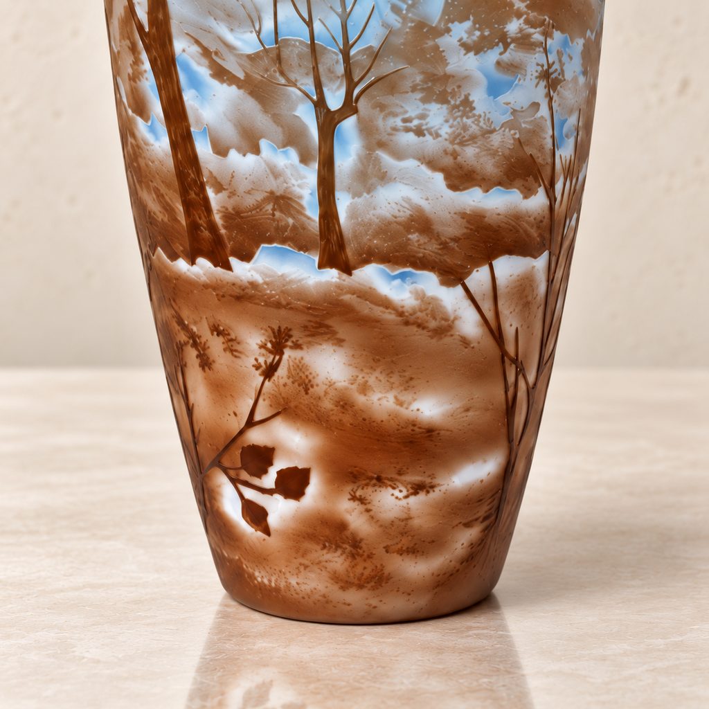 Vase camée en verre multicouche à décor de faisans en vol, base