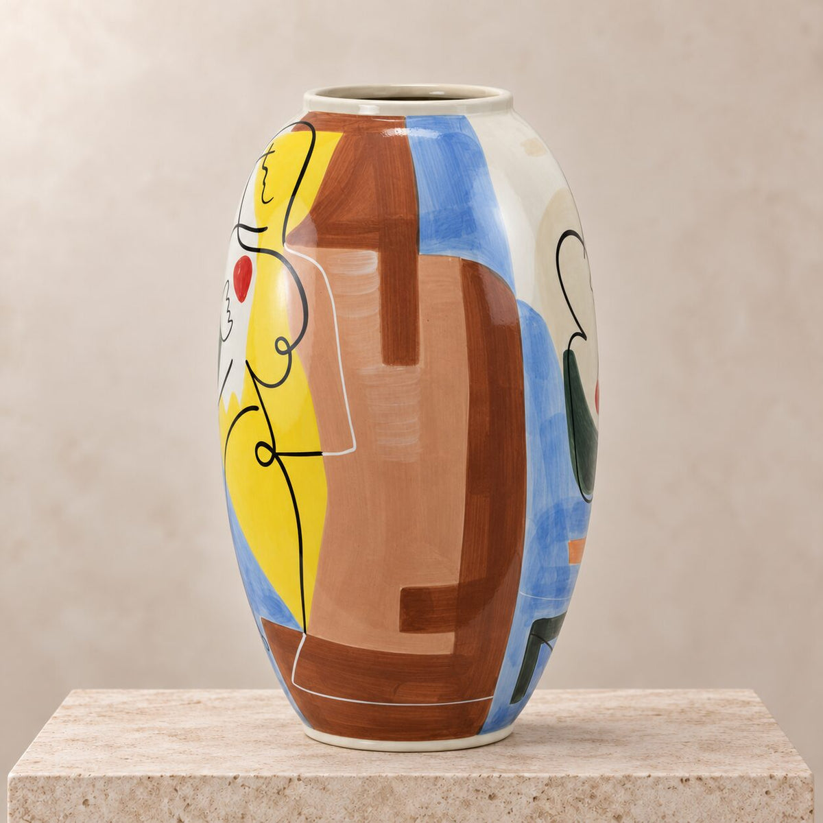 Vase en porcelaine émaillée décor cubiste figure féminine, vue d'ensemble dos