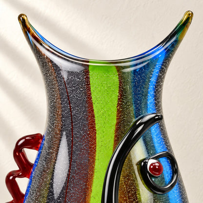 Vase visage abstrait en verre polychrome style Murano, vue de dessus col ouverture