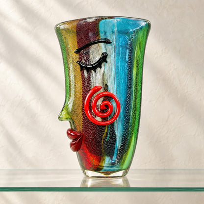 Vase visage en verre style Murano polychrome à spirale, face2 œil ferme