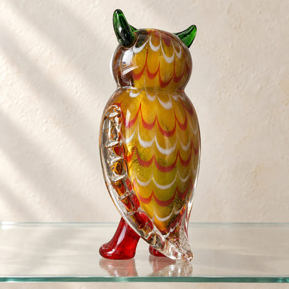 Hibou en verre soufflé aux tons ambrés, vue de dos