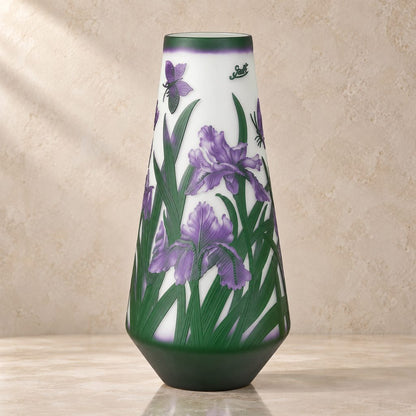 Vase camée en verre multicouche décor iris et libellule, face secondaire