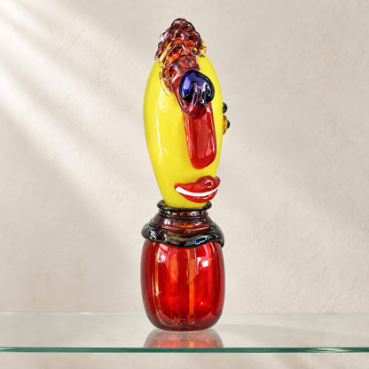 Buste de clown en verre soufflé polychrome, vue de dos, tête