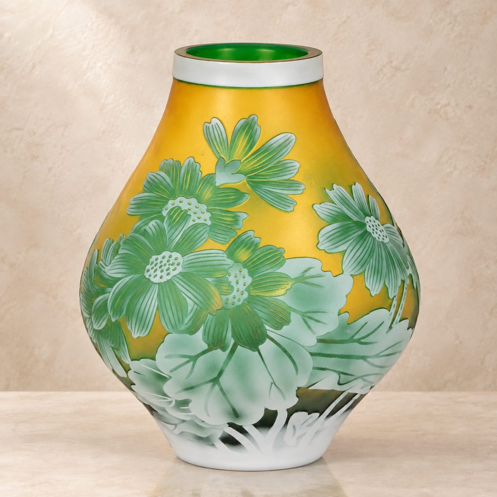 Vase camée en verre multicouche à décor de marguerites, face marguerites