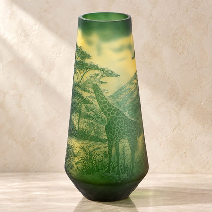 Vase camée en verre multicouche décor girafes et savane, face secondaire
