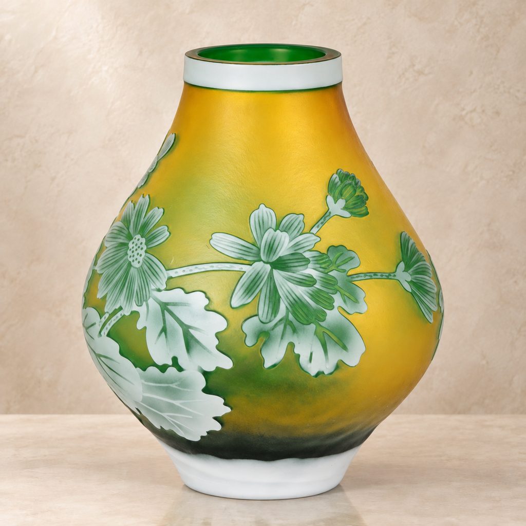 Vase camée en verre multicouche à décor de marguerites, face secondaire