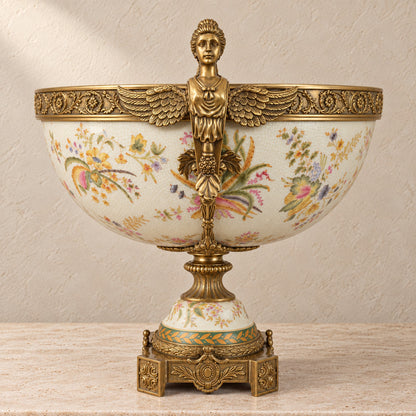 Coupe en porcelaine craquelée à décor floral, monture bronze - H. 42 cm