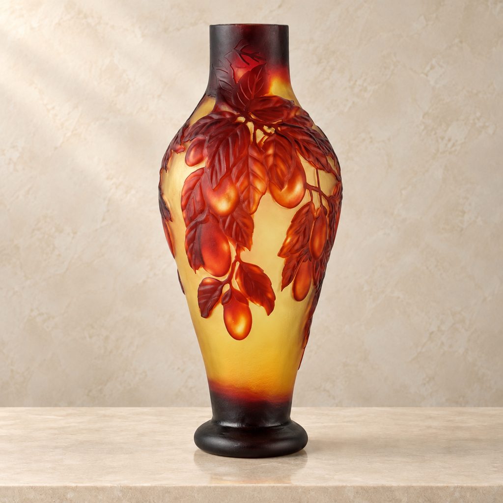 Vase balustre en verre multicouche décor de prunes, face secondaire