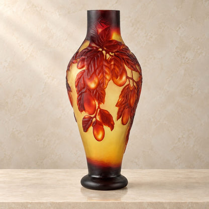 Vase balustre en verre multicouche décor de prunes, face secondaire