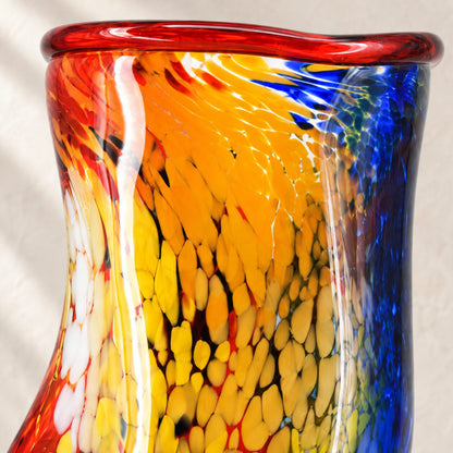 Vase sculpture visage cubiste de profil en verre polychrome style Murano, détail col ouverture gros plan, vue 13