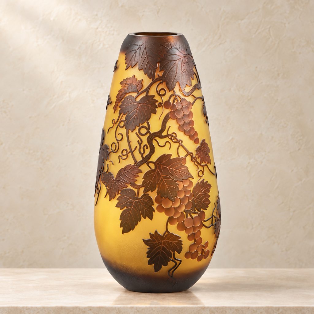 Vase en verre multicouche à décor de vigne et raisins, face secondaire